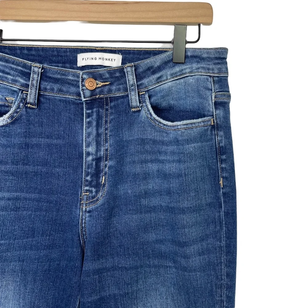 Flying Monkey High Rise Side Slit Released Hem Flare Jeans Deep Love Size 29 - Picture 5 of 13